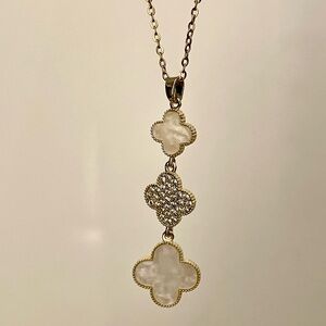Elegant Gold Plated Mother of Pearl Triple Clover Pendant Necklace